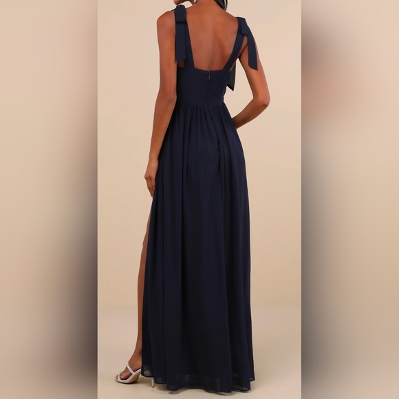 Lulus Radiant Charisma Navy Chiffon Ruched Tie-Strap Maxi Dress - Picture 5 of 11